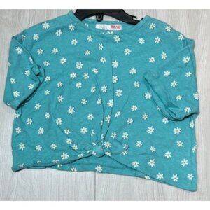 Zara Daisy flower short sleeve shirt knotted 12-18m NWOT blue white floral
